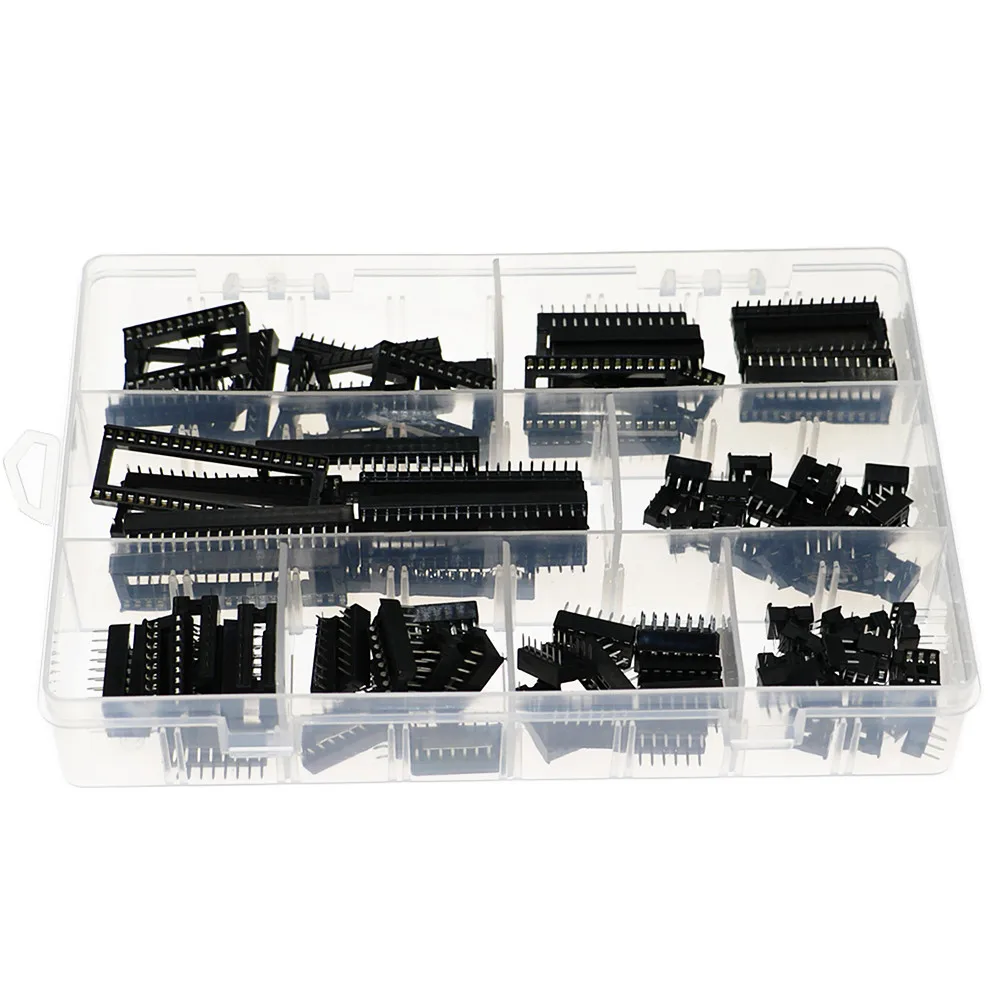 DIP IC 소켓 솔더 타입 어댑터 모음 키트, 박스 당 100 개, 2.54mm 피치, 6, 8, 14, 16, 18, 24, 28/40 핀