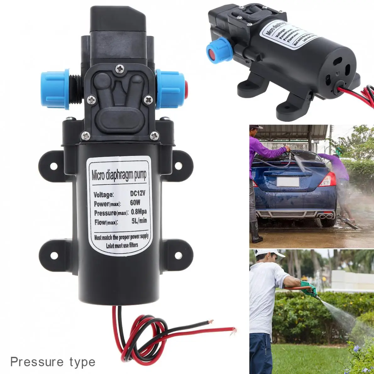12V 60W 5L/мин самовсасывающий DC мини мембрана высокого Давление электрическая Автомобильная моющая насос с синим гайка для автомобиля/дома/сад