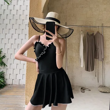 

Plus Size Bathing Suits Summer 2020 Retro One Piece For Women Swimsuits Closed Swimwear Korea New Sexy Swimsuit Fit Split Skirt