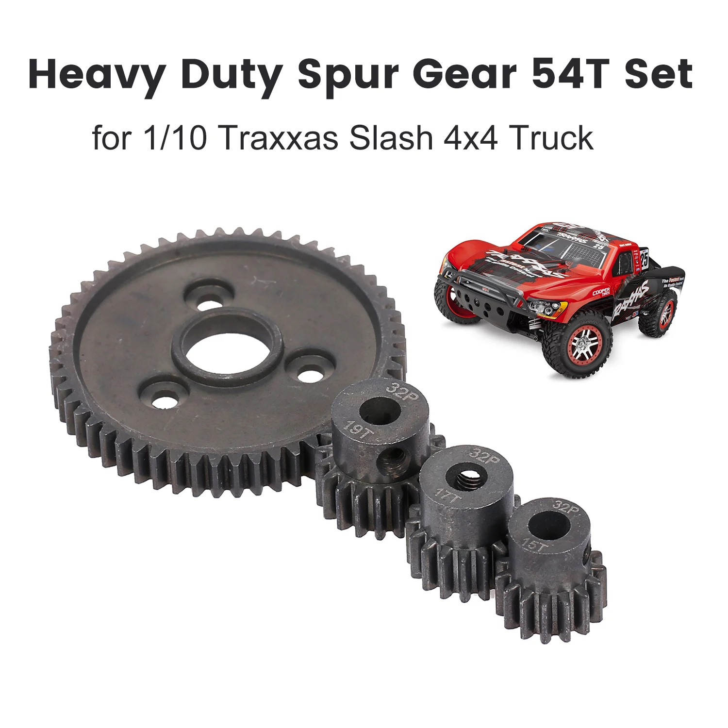 Сверхмощная пряжа из закаленной стали 54T Gear с 15T/17T/19T Pinions для Traxxas Slash 4x4 Stampede 1/10 Peak