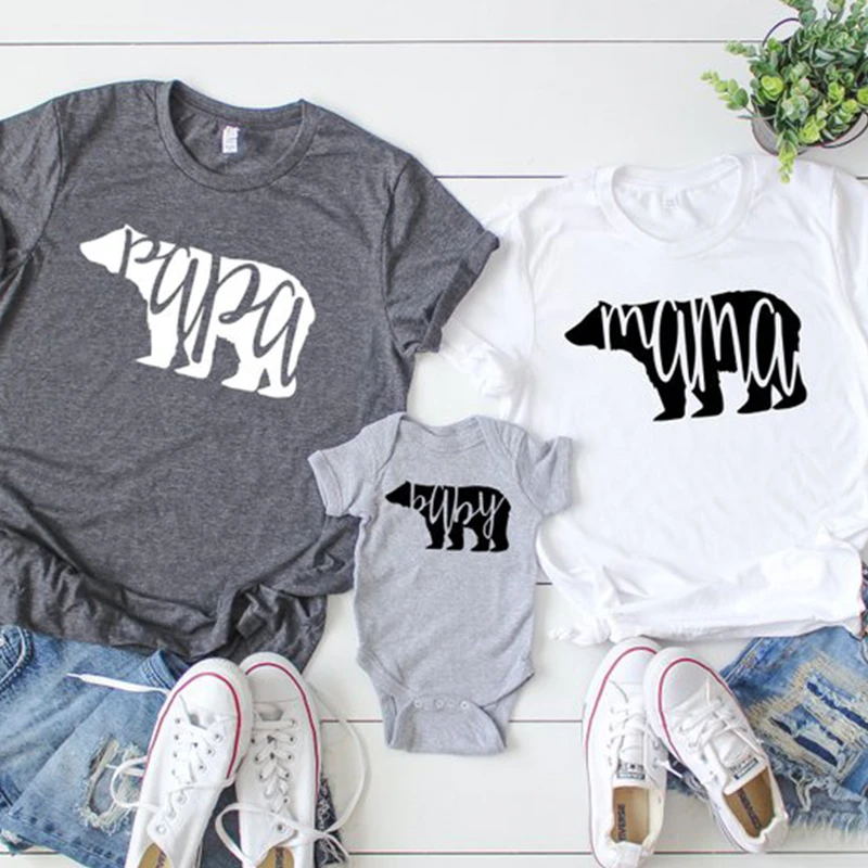 Paddy Design Mama Bear Baby Papa Family Matching T Shirt Pregnancy Announcement New Birth Mom Top Tee Cute Letter Printed Summer T Shirts Aliexpress