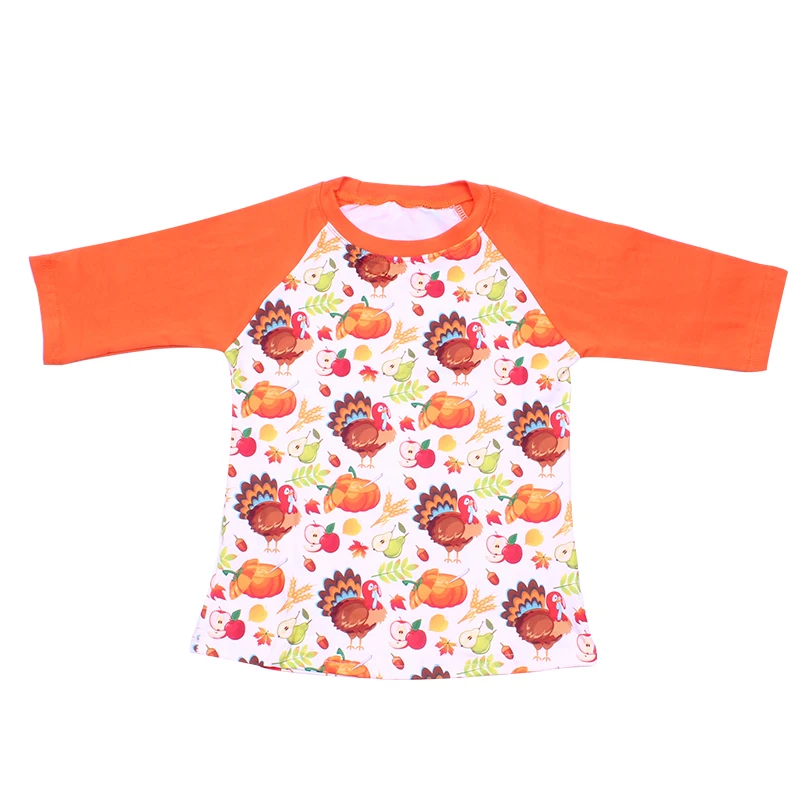 

Thanksgiving Kids Orang Raglan Tshirt Unisex Children Turkey Top Milksilk Baby Kids Long Sleeve Cartoon Raglan Tshirt Wholsales