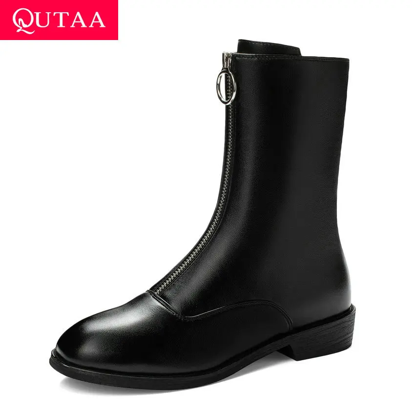 QUTAA 2020 г. Новая осенне-зимняя модная женская обувь на молнии с круглым носком