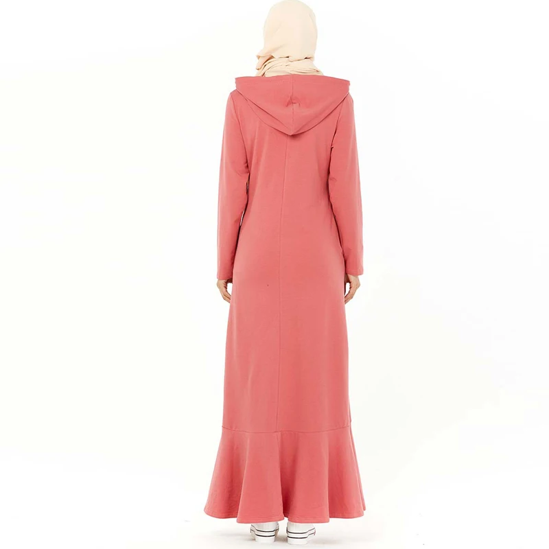 Розовый цветочный Абая для женщин Caftan платье в марокканском стиле хлопок с капюшоном Дубай осень зима Исламская одежда халат Djellaba Femme
