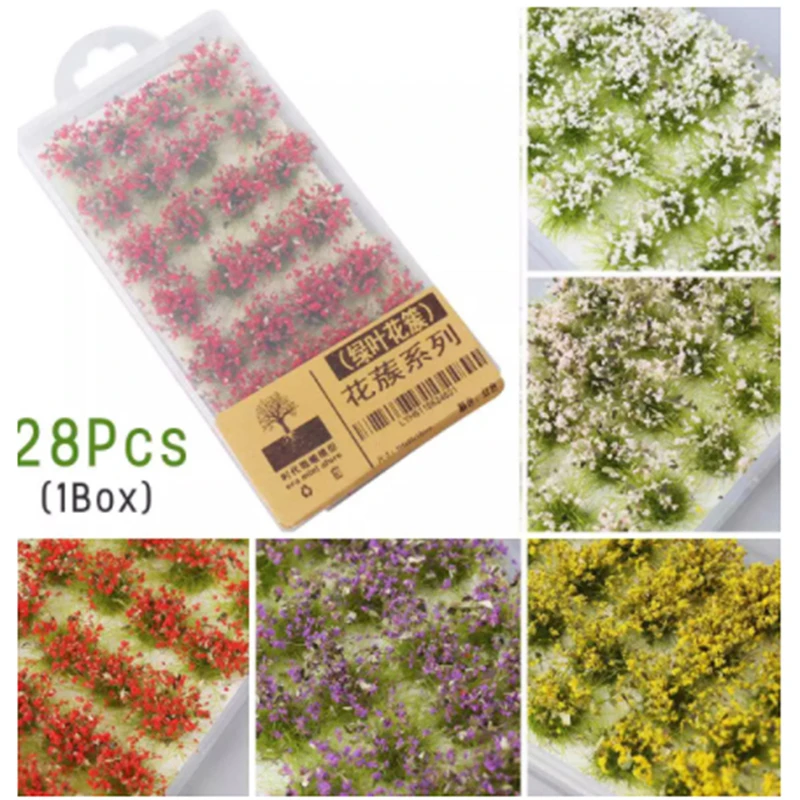 28pcs Flower Model Flower Cluster Toy Simulation Grass Wild Rose Train Flower For Sand Table Layout Making DIY Landscape Diorama architecture model kits