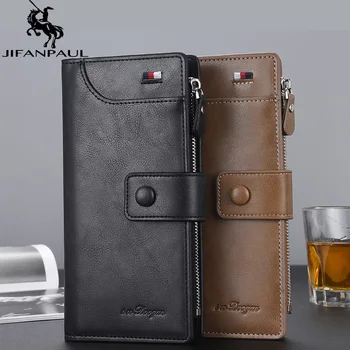 

JIFANPAUL high quality zipper wallet men's long wallet European and American fashion classic multi-function hand purse gift