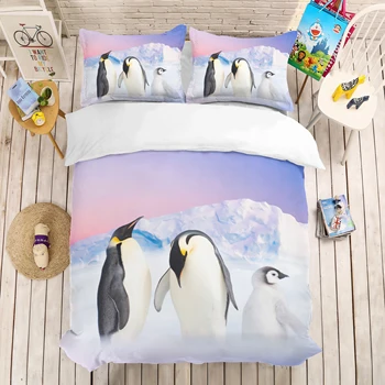 

Penguin Duvet Cover Sets,Cartoon Christmas Penguin Pattern Quilt Cover with Pillowcases,Kids Adults Bed Decorative Bedding Sets
