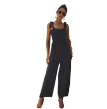Jumpsuit Women Summer Solid Romper Trousers Off Shoulder Sleeveless Halter Backless Playsuit Sexy Beach Boho Long Pants CL164