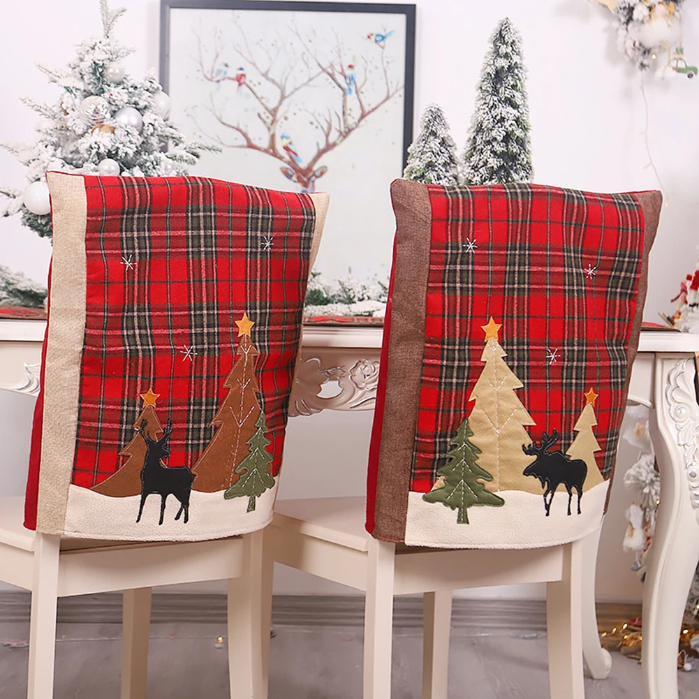 Cartoon Christmas Chair Back Cover Chair Backrest Covers Festival Decor 