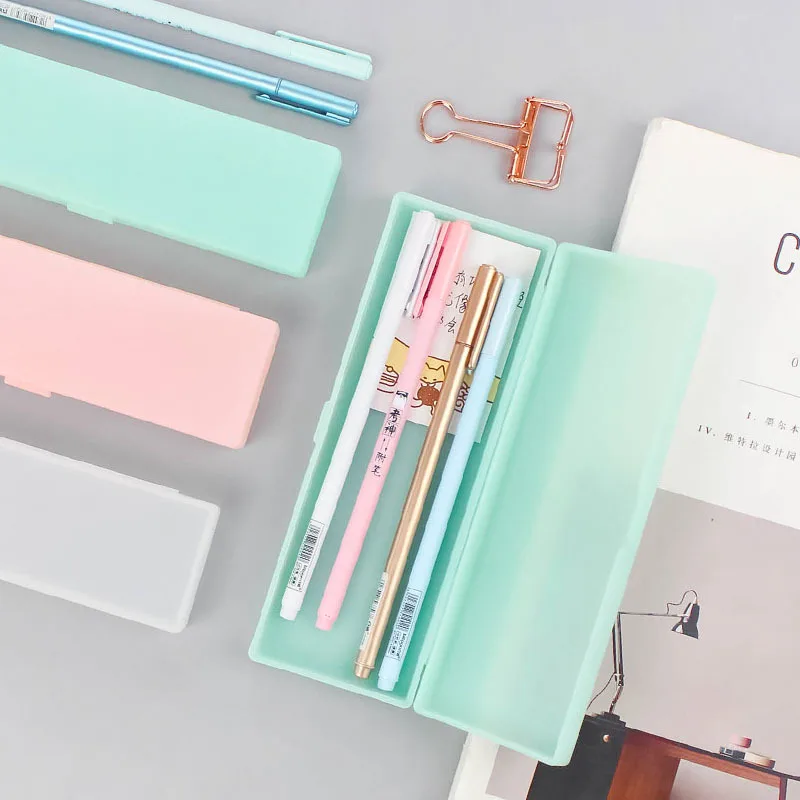 

Simple Translucent Matte Texture PP Plastic Stationery Box Pen Box Desktop Student Pencil Box Storage Office School Supplies