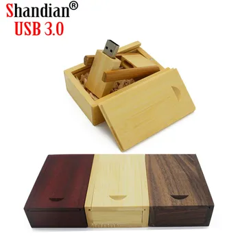 

SHANDIAN USB 3.0 1PCS free custom logo Wooden usb + BOX usb flash drive nutural wood endrive 4GB 8GB 16GB 32GB 64GB wedding gift