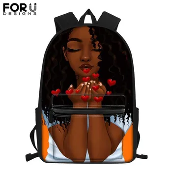 

FORUDESIGNS 2019 School Bag for Teen Girls Black Art Afro Girl Print Kindergarten Student Bookbag Backpack Women Mochila Escolar