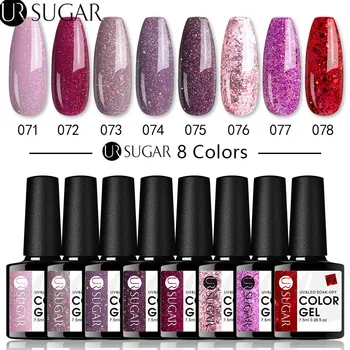 

UR SUGAR 4/6/8Pcs Color Gel Nail Polish Set Glitter UV Gel Varnish Semi Permanent Long Lasting Soak Off UV LED Gel Lacquers Kits