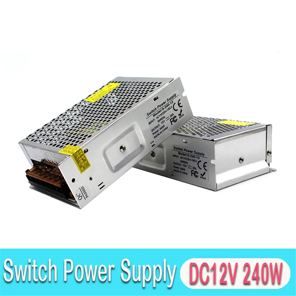Регулируемый 12V 20A 240W источник питания, трансформатор, светильник 220V 110V AC DC12V источник питания для камеры видеонаблюдения, СВЕТОДИОДНЫЙ монитор