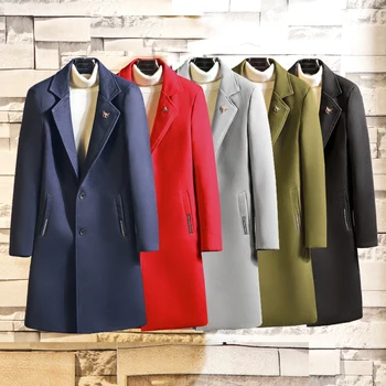 

Men Winter Wool Coat Men's New High Quality Solid Color Simple Blends Woolen Pea Coat Male Trench Coat Casual Overcoat