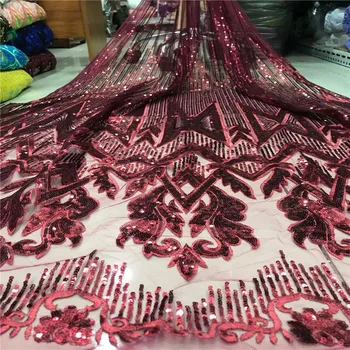

Christmas red Color Sequined Embroidered Net Lace Fabrics Classical Design For Indian Women Evening Party Dresses Sequins Lace
