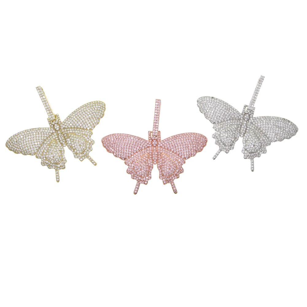 iced out sparking bling cz чокер для женщин и девушек ювелирные изделия 5 мм cz теннисная цепь хип-хоп прохладный розовый cz бабочка кулон ожерелье