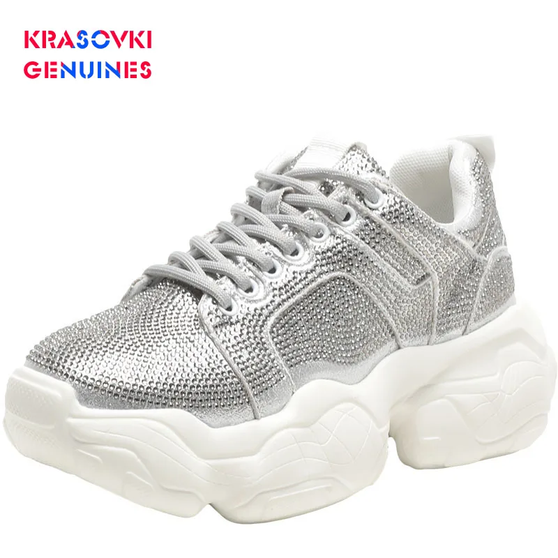Женские кроссовки на массивной платформе с кристаллами | Обувь