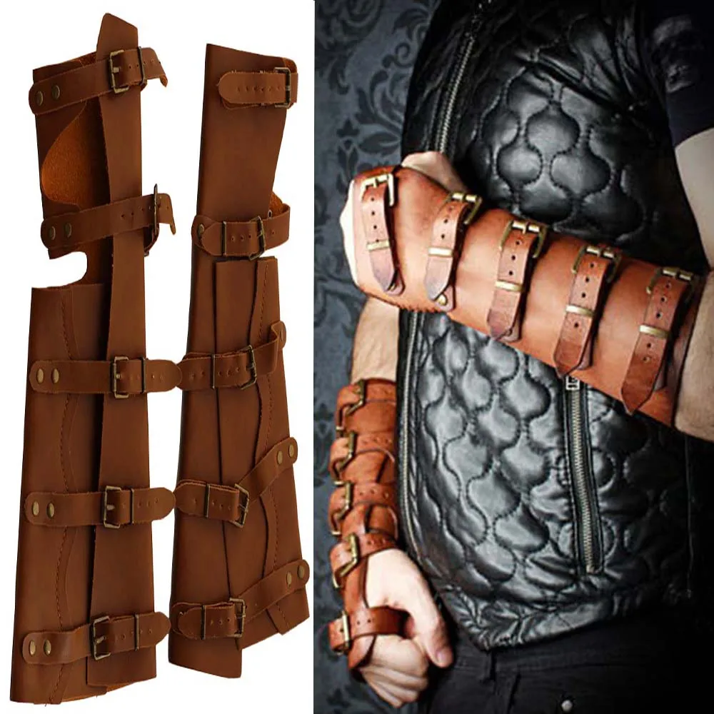 

Adult Medieval Battle Warrior Larp Knight Arm Wrist Bandage Leather Armor Bracer Rivet Steampunk Archer Gauntlet Costume For Men