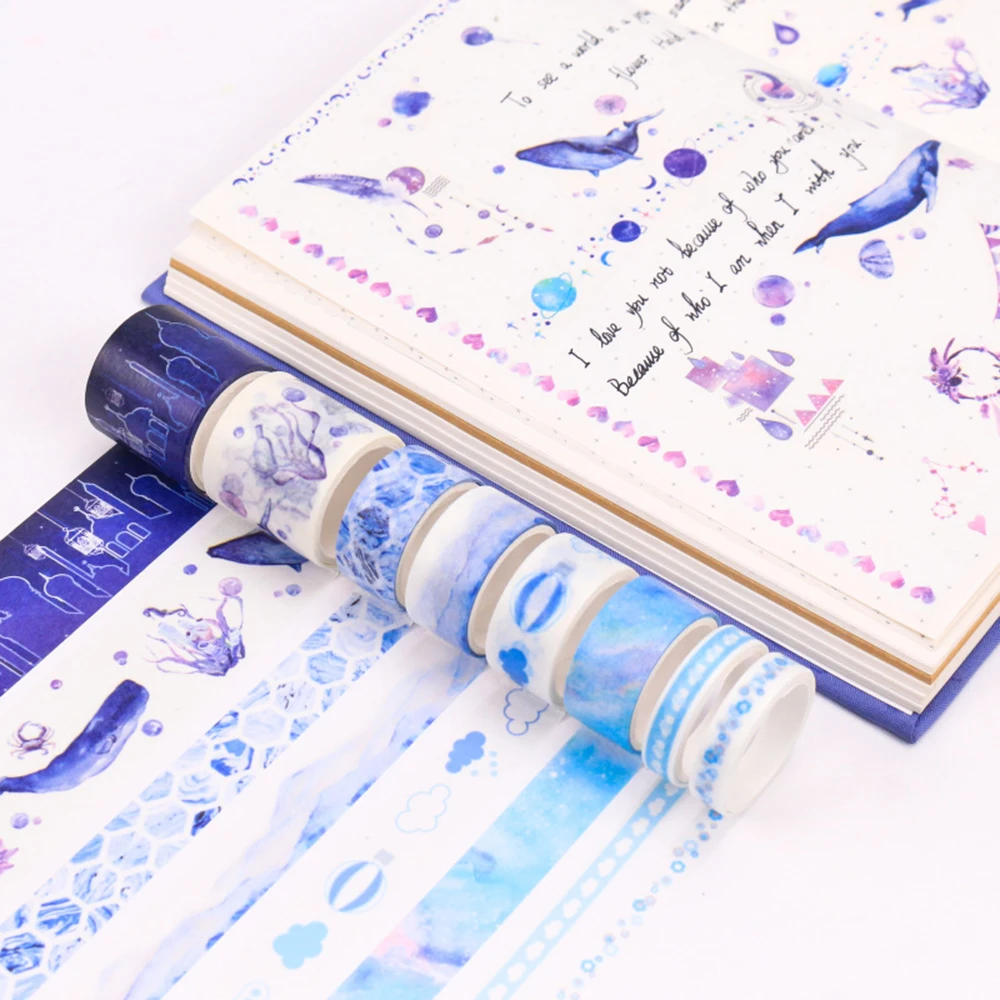 

8Roll Fantasy Ocean Stars Wisteria Floral Cute Paper Masking Washi Tape Set DIY Decorative Scrapbooking Adhesive Tape Sticker