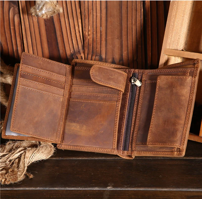 GROJITOO Crazy Horse Wallet Cowhide Leather Men Wallet Multi-card Holder Genuine Leather Wallet Large Capacity Vintage Purse Men
