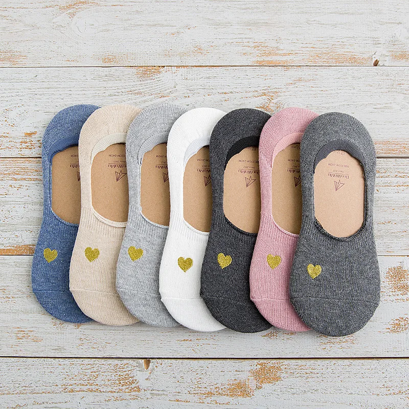 

hosiery for ship female invisible gold embroidery love light invisible socks cotton top sock silicone non-slip socks