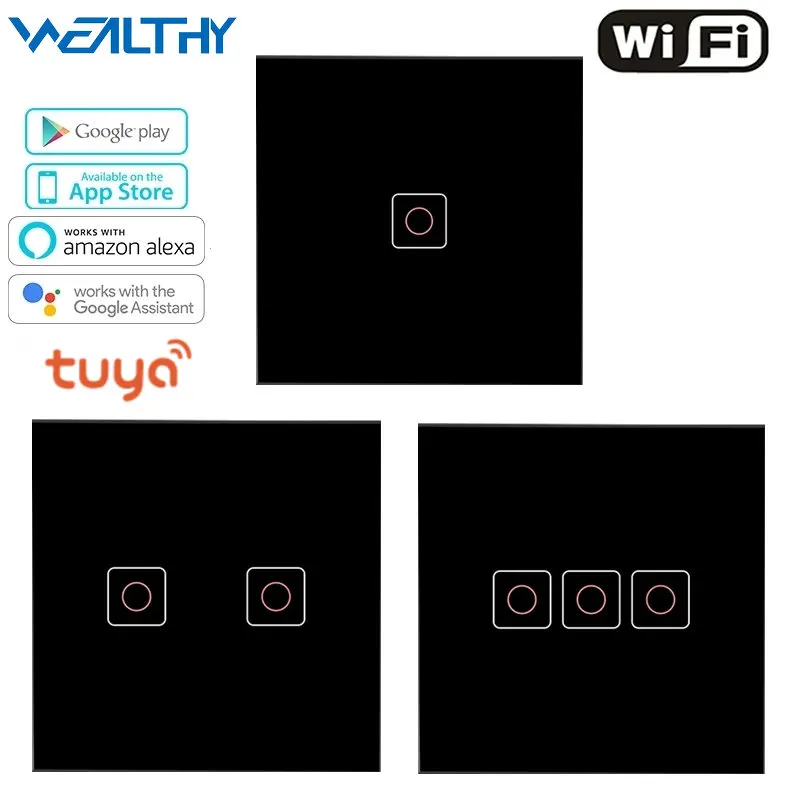 

Wireless Switch EU Standard Tuya/Smart Life 1/2/3 Gang WiFi Wall Light Touch Switch For Google Home Amazon Alexa Voice Control