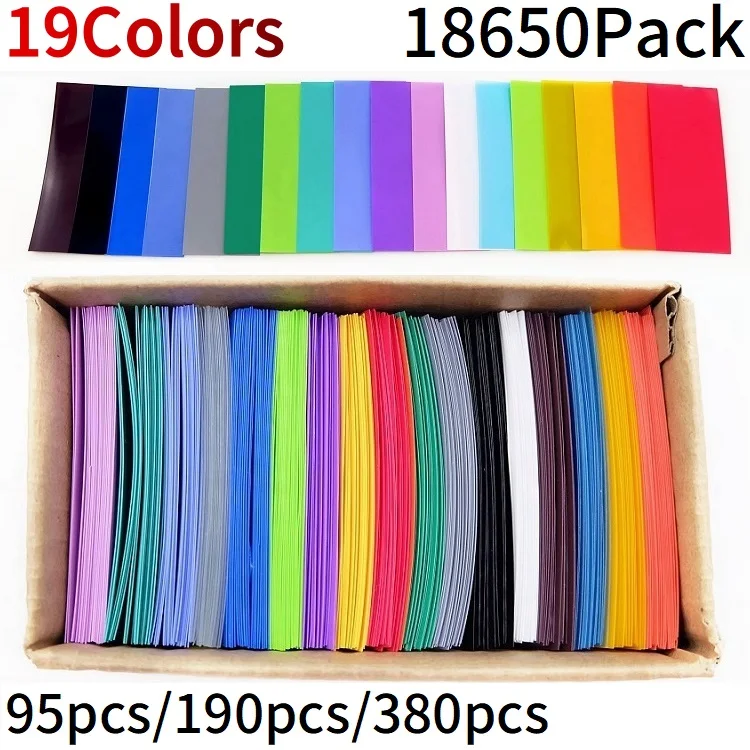 18650 Battery Film Tape PVC Heat Shrink Tube Precut Shrinkable Sleeve 19color A Set Tubing Protect Pipe Cover Batteries Wrap