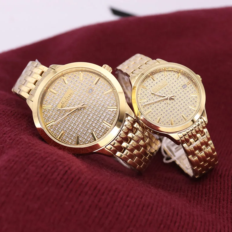 

Luxury Melissa Auto Date Men's Watch Women's Watch Elegant Rhinestone Large Hours Crystal Clock Girl's Birthday Gift Box