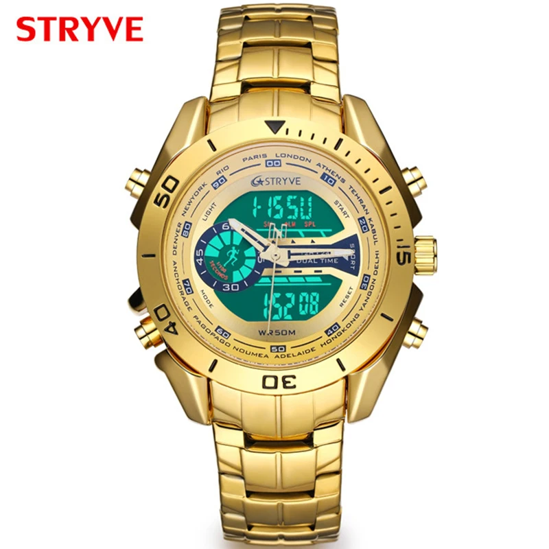 

Sports Mens Watch Quartz Digital 5Bar Waterproof Watches Men Double Movement Shock Resistant Alarm Date Stop Watch Mens New 2019