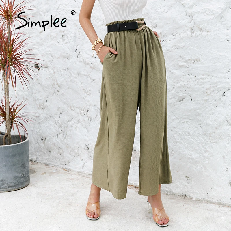 Summer Pants Trousers Bottoms Simplee Classic Ruffled Women Loose High-Waist Wide Casual