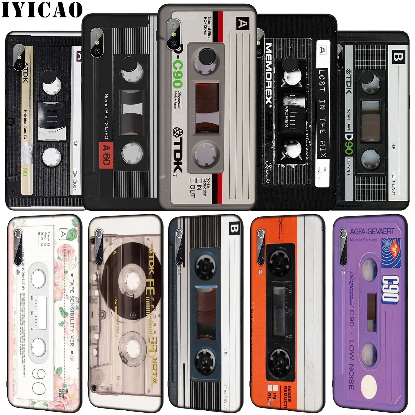 IYICAO Magnetic tape Cassette audio Soft Case for Xiaomi Mi 10 9 9T A3 Pro 8 SE A2 Lite A1 CC9 CC9E 6 pocophone f1 Mi10 | Мобильные