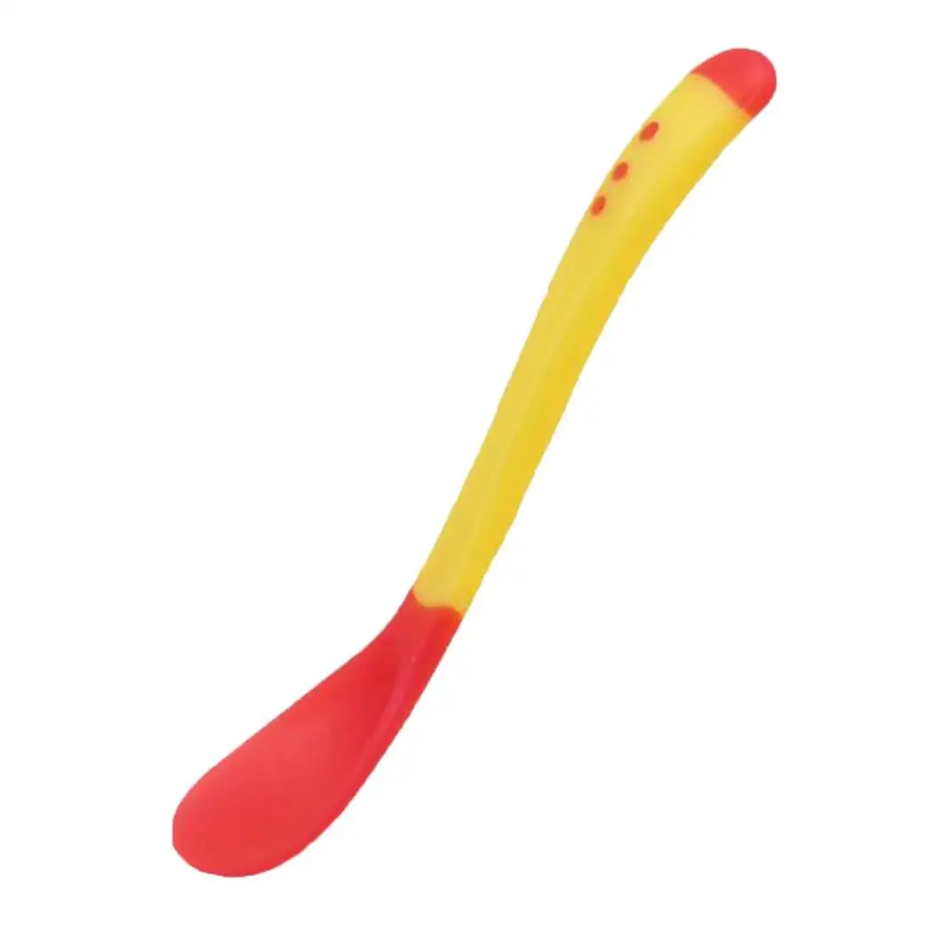 yellow spoon Детская безопасная температура зондирования Кормление Ложка Вилка посуда детская силиконовая ложка Flatware для обучения ребенка посуда - Цвет: yellow spoon