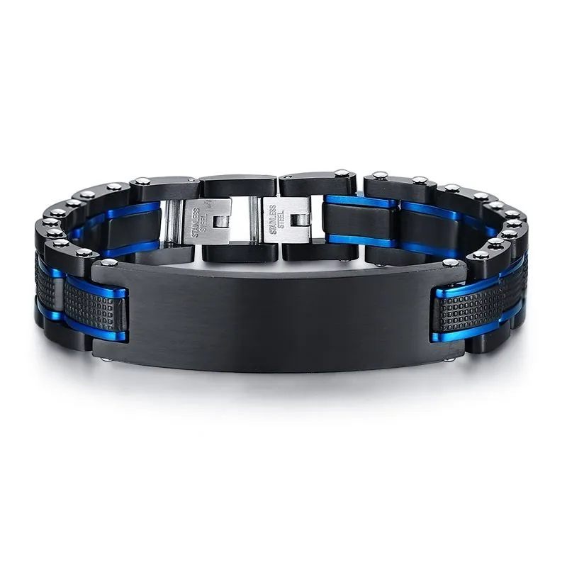 Vantage Custom Mens Bracelet Heavy Punk Stainless Steel Blue Black Free Engraving Father's DAD Gifts Pulseira Masculina 445nm 10w blue laser engraving