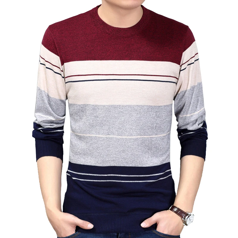

2020 Autumn Casual Men's Sweater O-Neck Striped Slim Fit Knittwear Mens Sweaters Pullovers Pullover Men Pull Homme M-3XL
