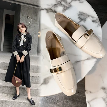 

INS hot women Pumps Genuine Leather shoes 22-25cm length Fashion square head rivets shoes woman Handicraft Wear slippers