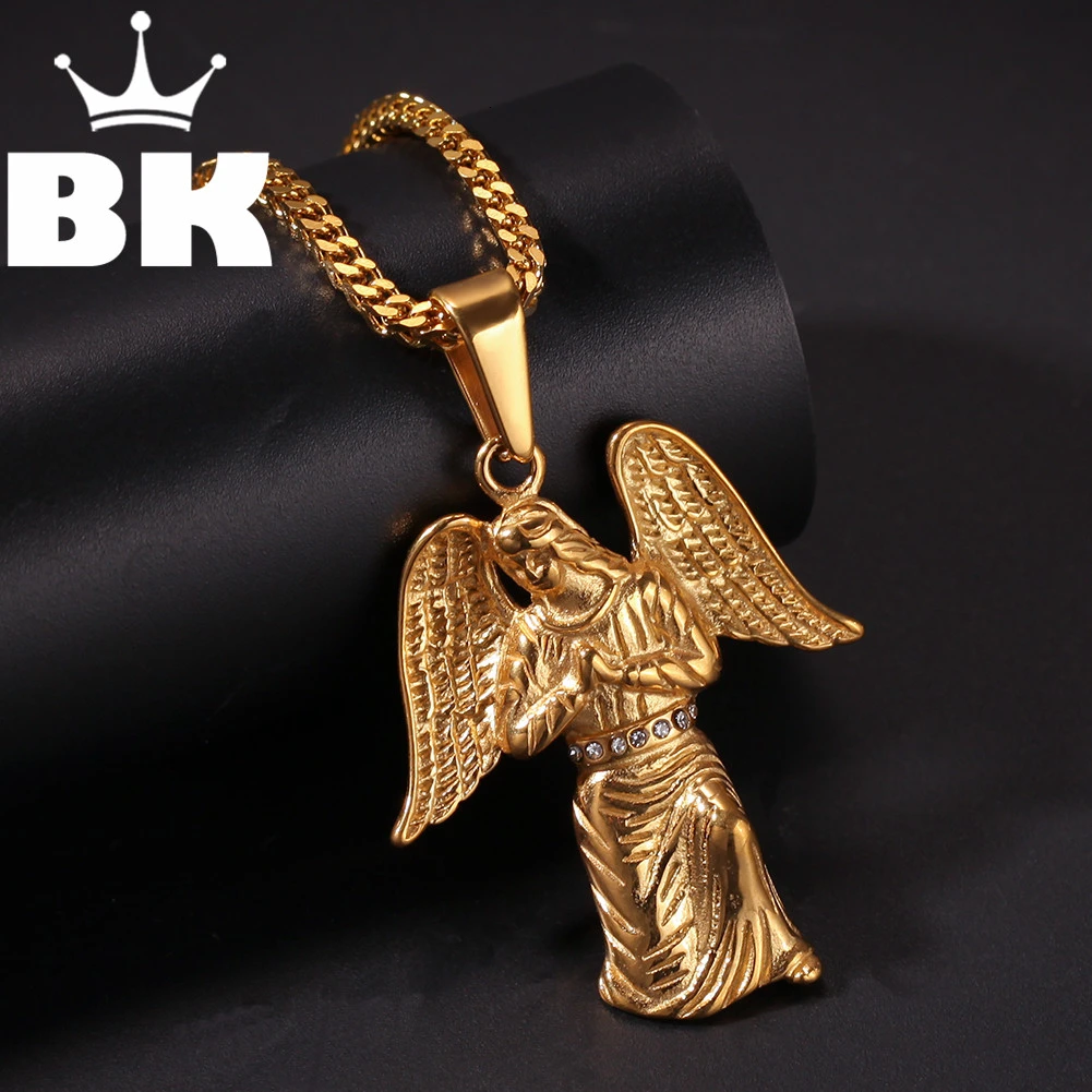 

THE BLING KING Custom Stainless An angel with Wings Necklace Hip Hop Full Iced Out Cubic Zirconia gold sliver CZ Stone
