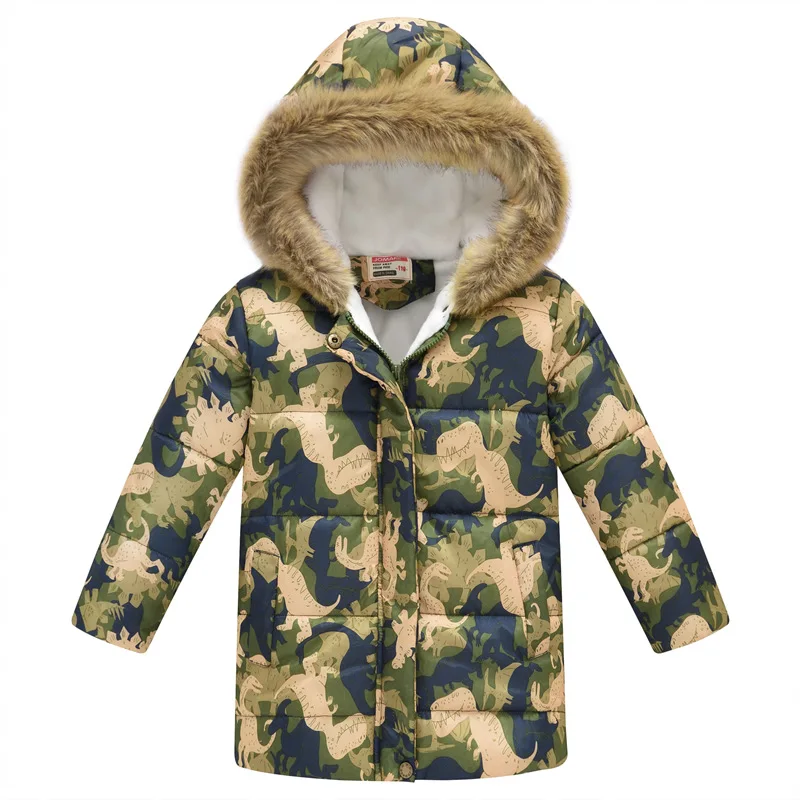 Теплые пуховики детская плотная верхняя одежда с динозавром для мальчиков детская одежда милая куртка для маленьких девочек на осень-зиму лыжное пальто с капюшоном для подростков - Цвет: as pictures