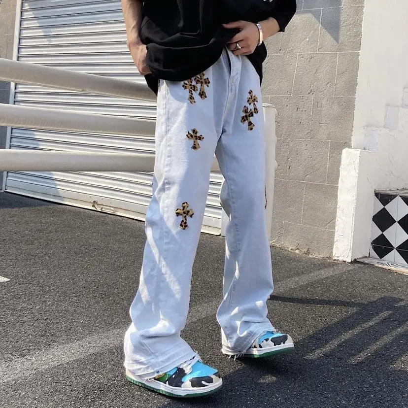 Ricamo croce uomo Jeans larghi pantaloni larghi Streetwear 2021 Hip Hop uomo  jeans oversize donna pantaloni oversize jeans pantaloni|Jeans| - AliExpress