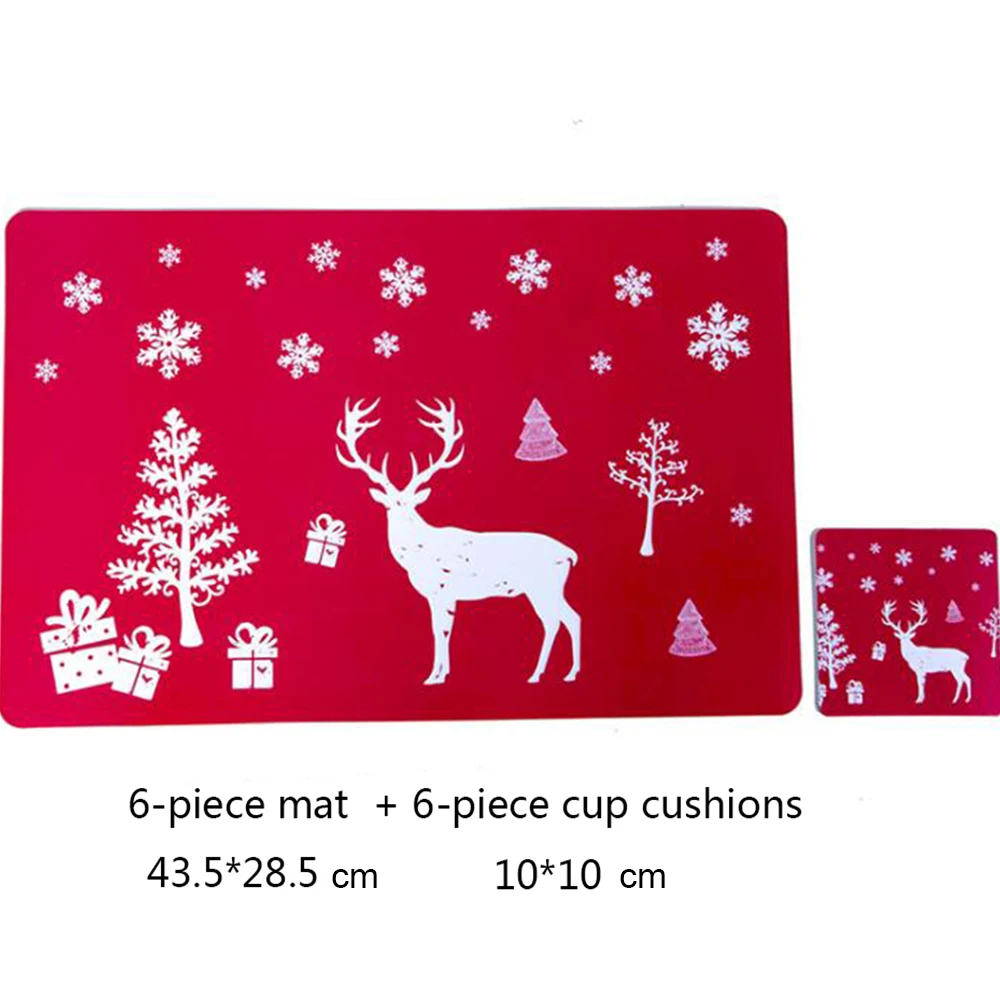 A Type red deer 12 шт. 43,5 см x 28,5 см креативная Рождественская пвх чаша салфетка для вилки коврик 6 подстилок+ 6 подставок вечерние Санта-Клаус - Цвет: A Type red deer