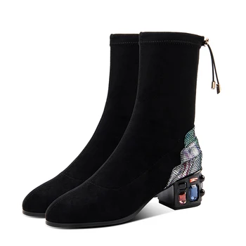 

Crystal High Heel Fashion Ankle Boots fashion Women wedding party Shoes Autumn Winter rouned Toe Ladies Boots Size 34-42