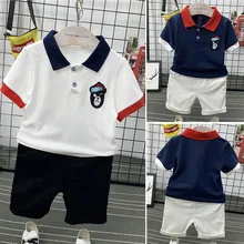 Летняя футболка свободного кроя в Корейском стиле для мальчиков Модный костюм для досуга новая модная Стильная футболка-поло для спорта детская футболка с короткими рукавами