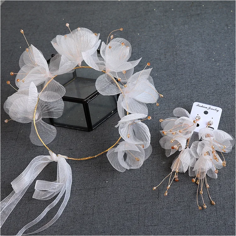 Silk Yarn Flower dreamy Earrings Exterior Style headband Wedding hair accessories for bride hair accessories,bridal hair accessories