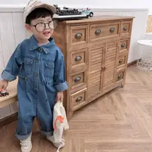 Новые джинсовые комбинезоны для девочек и мальчиков модные длинные штаны на осень и весну для детей 1-6 лет PX872