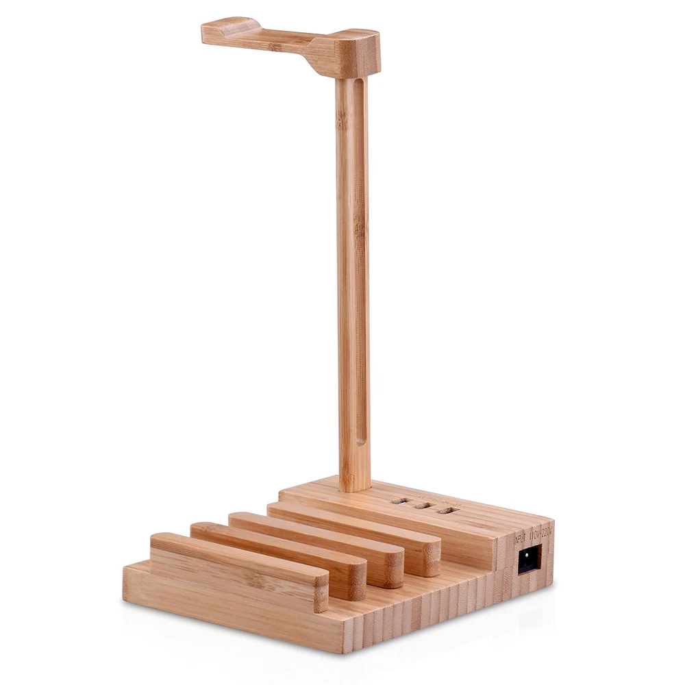 Headphone stand Wooden Headset holder Universal Desk Display hanger with USB Interface EU Plug Cable Good Qualtiy Fashion 1pc