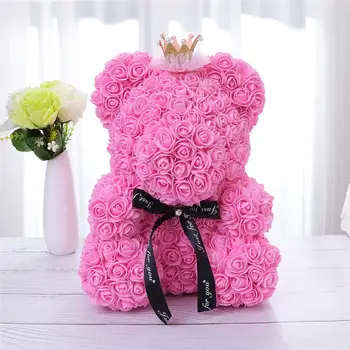

40cm Rose Little Bear Doll Simulation Rose Bouquet Make By Hand Foam Rose Bear Rose Flower Decoration Valentines Day DIY Gift
