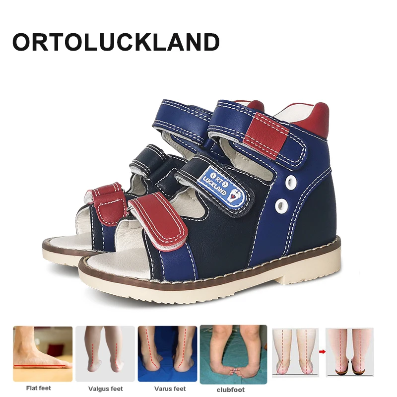 Ortoluckland Children Sandals New Summer Boys Black Flatfeet Footwear Toddler Kids Orthopedic