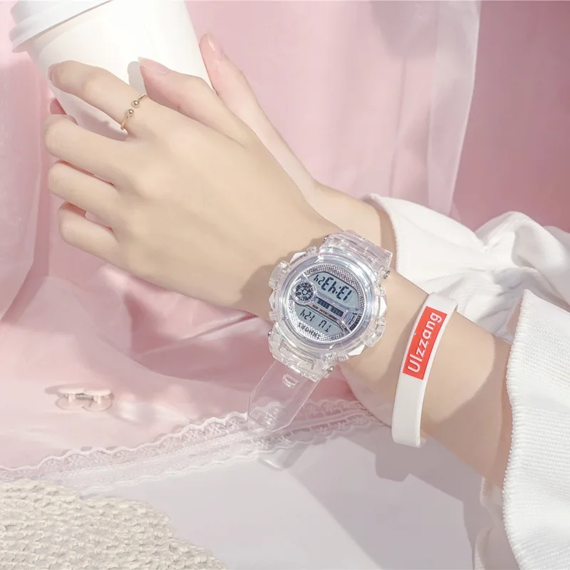 Goedkoop Ulzzang Trend Merk Vrouwen Transparante Digitale Horloge Student Sport Horloge Mannelijke Eenvoudige Ongedwongen Electro Lichtgevende Horloges Mannen Meisjes