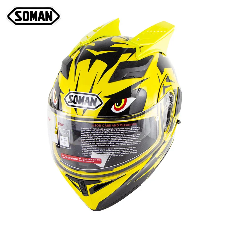 

Horns Helmet Speed Step through Soman 955 Double Lens Motorcycle Helmet with Horns H01