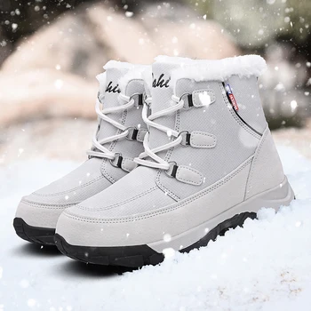 

Russia Winter Snow Boots Women Waterproof Plush Ankle Boots for Women 2019 Big Size Flats Shoes Split Leather Botas mujer